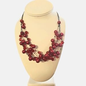 Red Glass Cluster Multistrand Statement Necklace